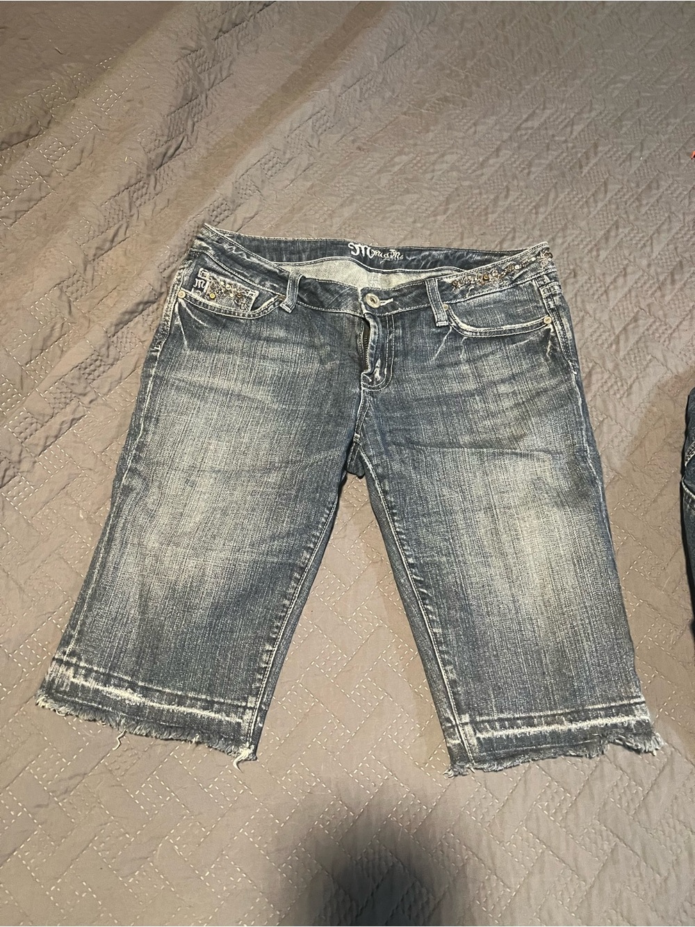 Miss Me Distressed Denim Bermuda Shorts - Faded Blue